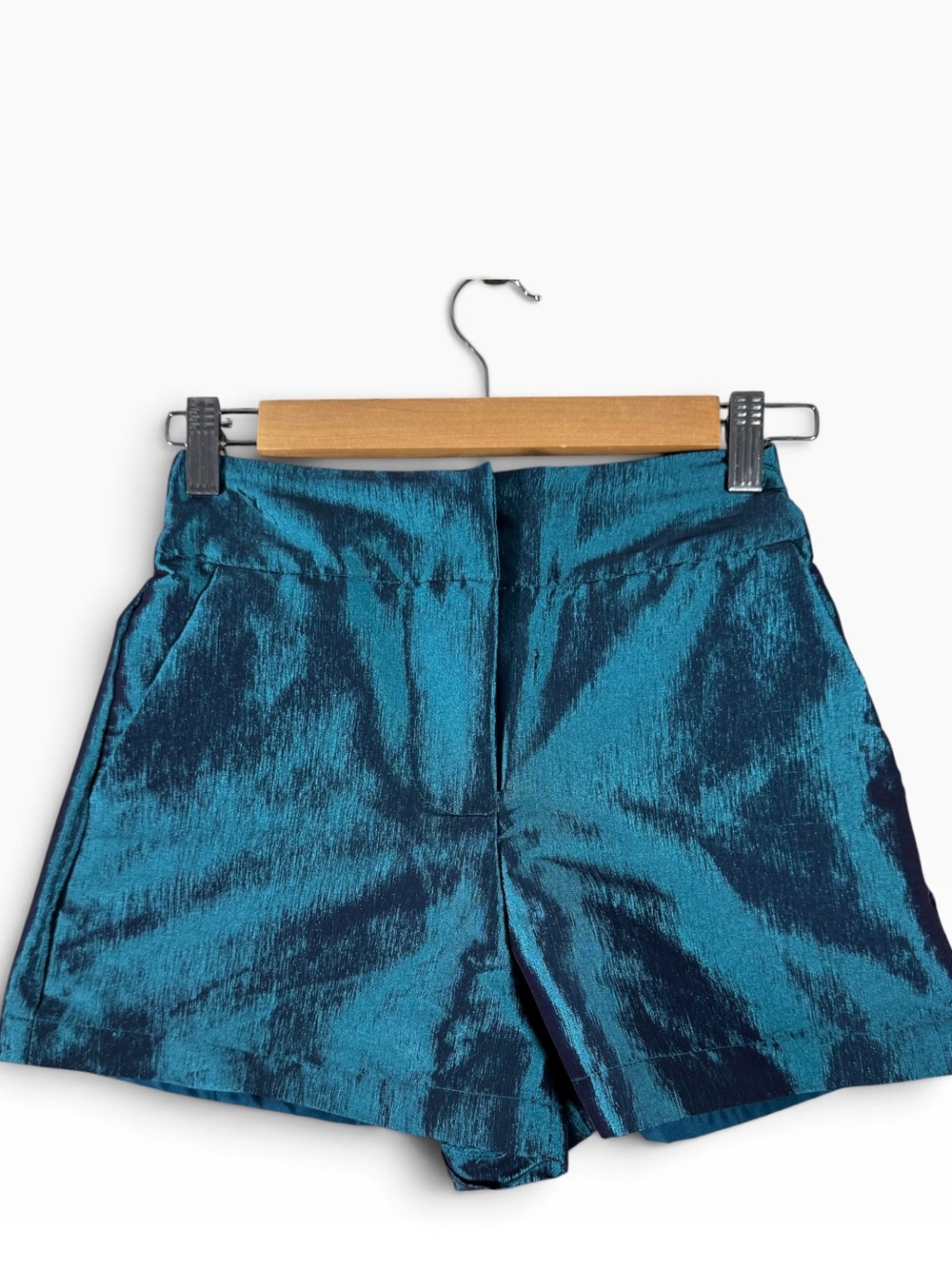 House of Harlow 1960 Teal Metallic High-Waist Shorts